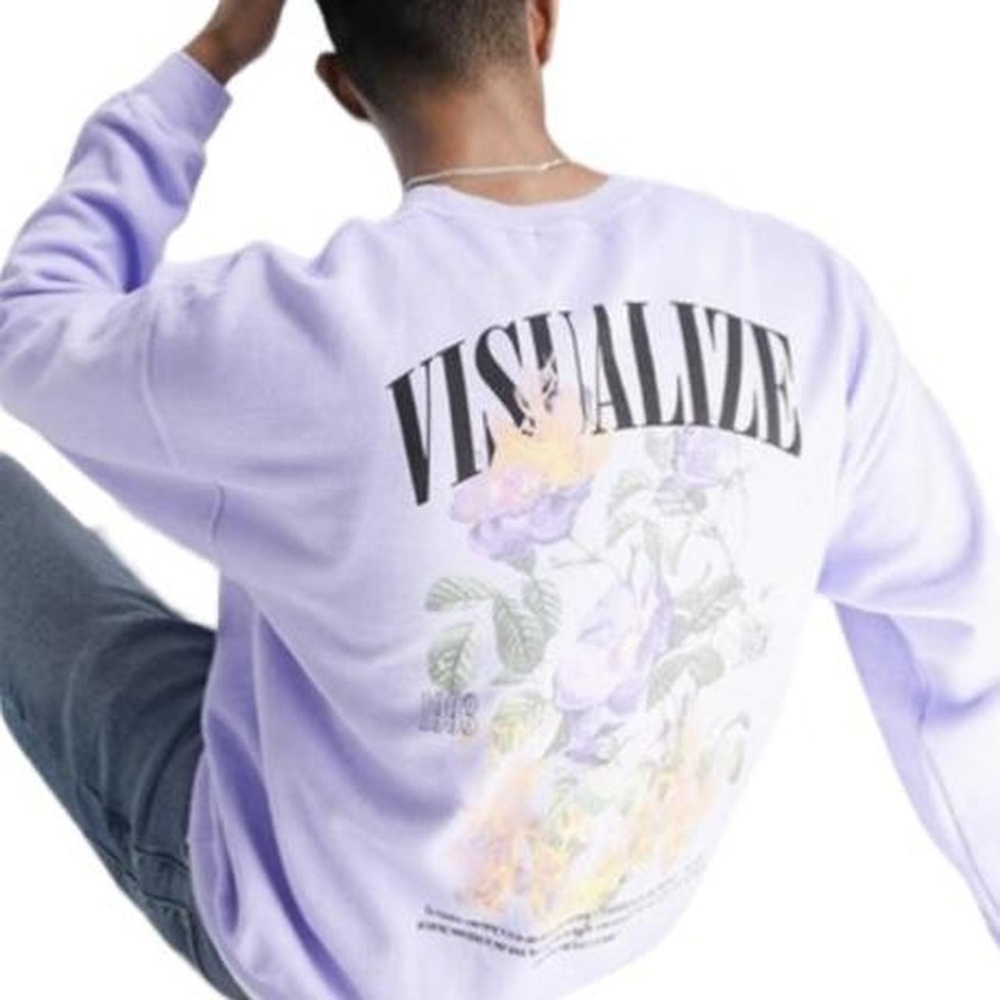 TOPMAN "Visualize" Oversized 90s Graphic Sweatshirt - Lilac Purple - Size Large